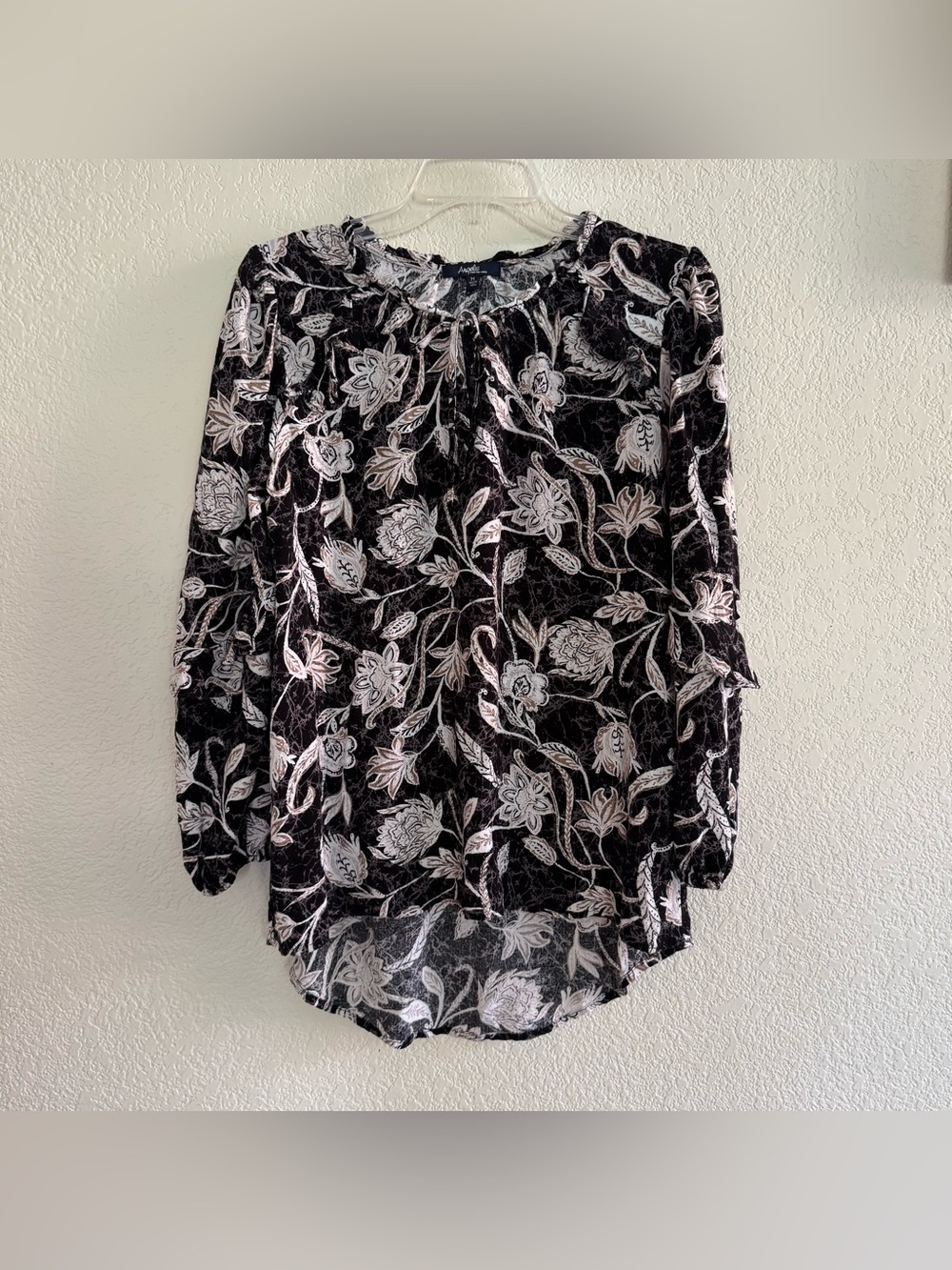 Angels Forever Young Black Floral Botanical Boho Top Ruffles High Low Whimsy M